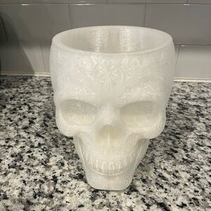 3D Printed Skull Planter - Sugar Skull - White